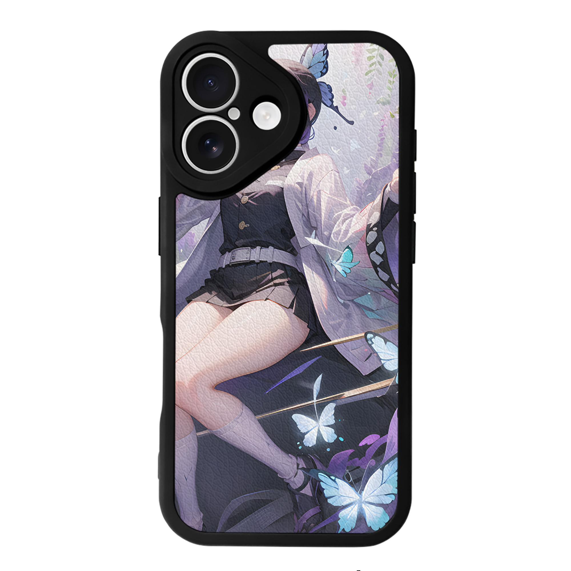 （画像用） 鬼滅の刃（きめつのやいば）蟲柱-胡蝶 しのぶ／こちょう しのぶ Kochou Shinobu 【iPhone 16シリーズ対応】シリコンスマホケース（レザー調） 材質：シリコン